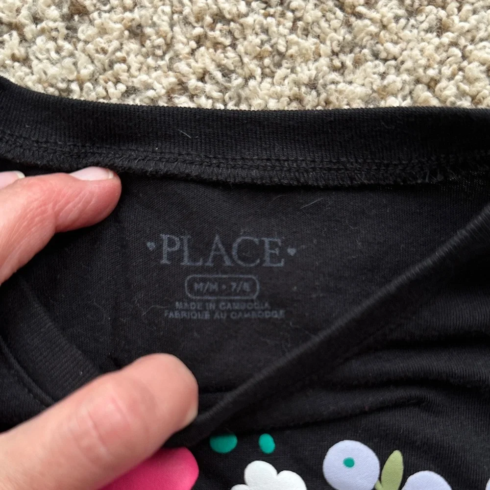 Children's Place Black Long Sleeve Tee with Colorful Floral Design size medium